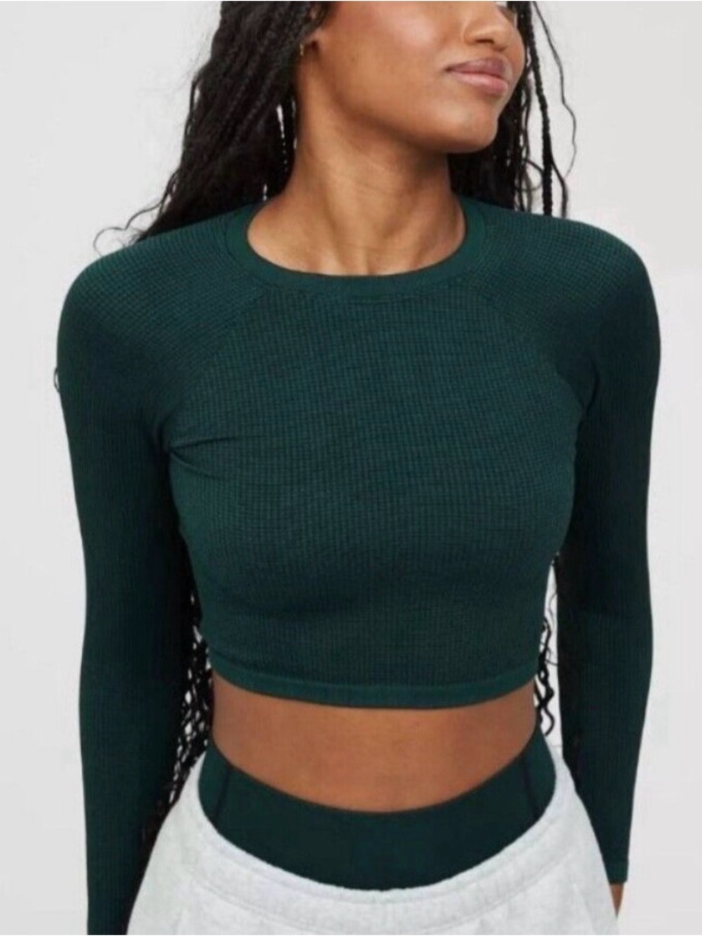 👟2/$20👟 AERIE Dark Green Waffle Long Sleeve High Neck Crop Top Small